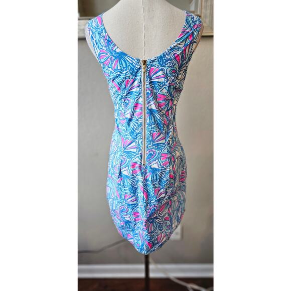 Lilly Pulitzer Embroidered My Fans Split Neck Shift Dress Women Size 2 Blue Pink - Picture 3 of 7